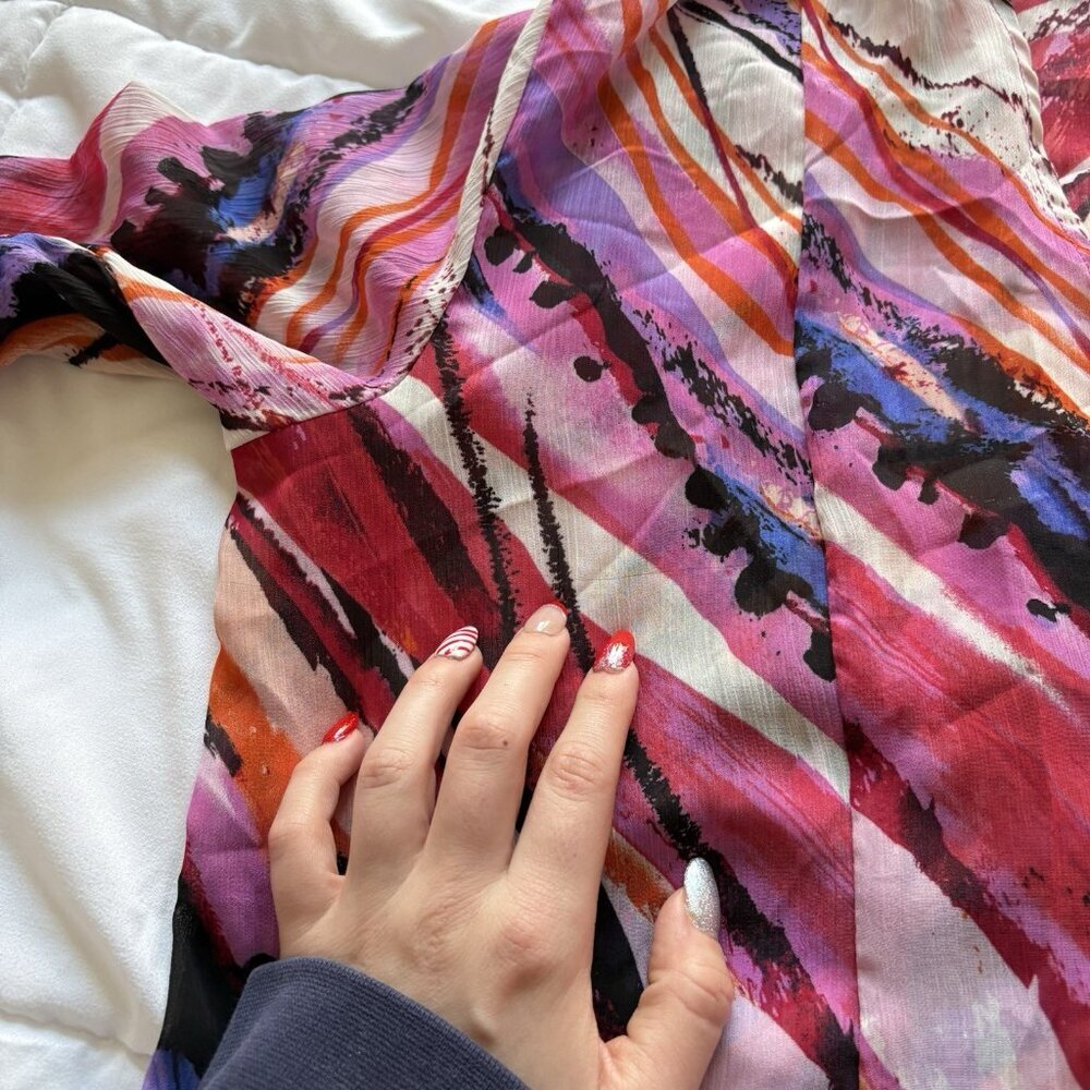 Vintage Y2K Womens Size P Large 3/4 Sleeve Abstract Purple Art Cardigan - Picture 7 of 8
